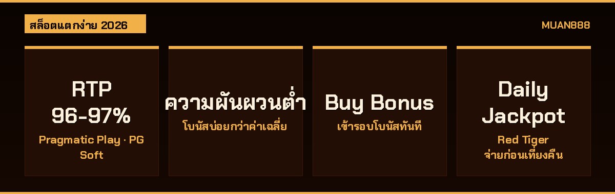 เปรียบเทียบ RTP ความผันผวน และ Daily Jackpot สล็อตออนไลน์แตกง่าย MUAN888